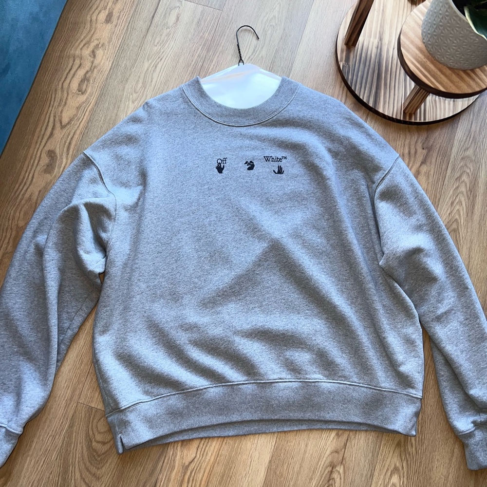OFF-WHITE Grey cotton Arrows logo-print sweatshirt, oversized style.
